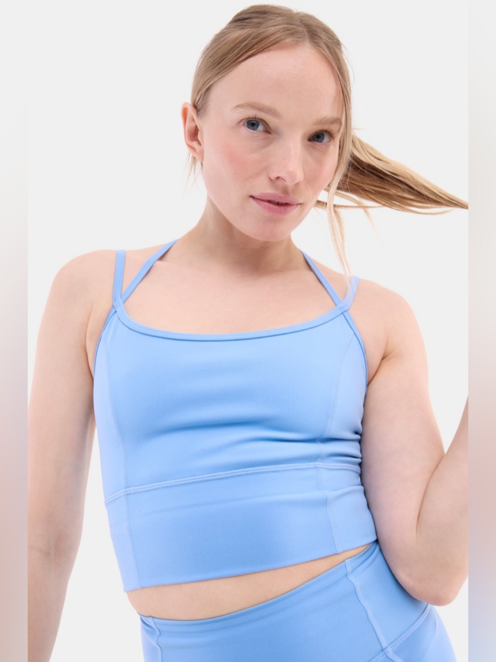 Halfdays Gwen Longline Top Blue Strappy Sports Bra Crop NWOT Size S